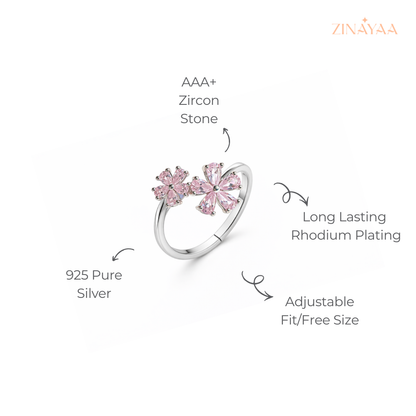 925 Sterling Silver Blush Bloom Adjustable Ring