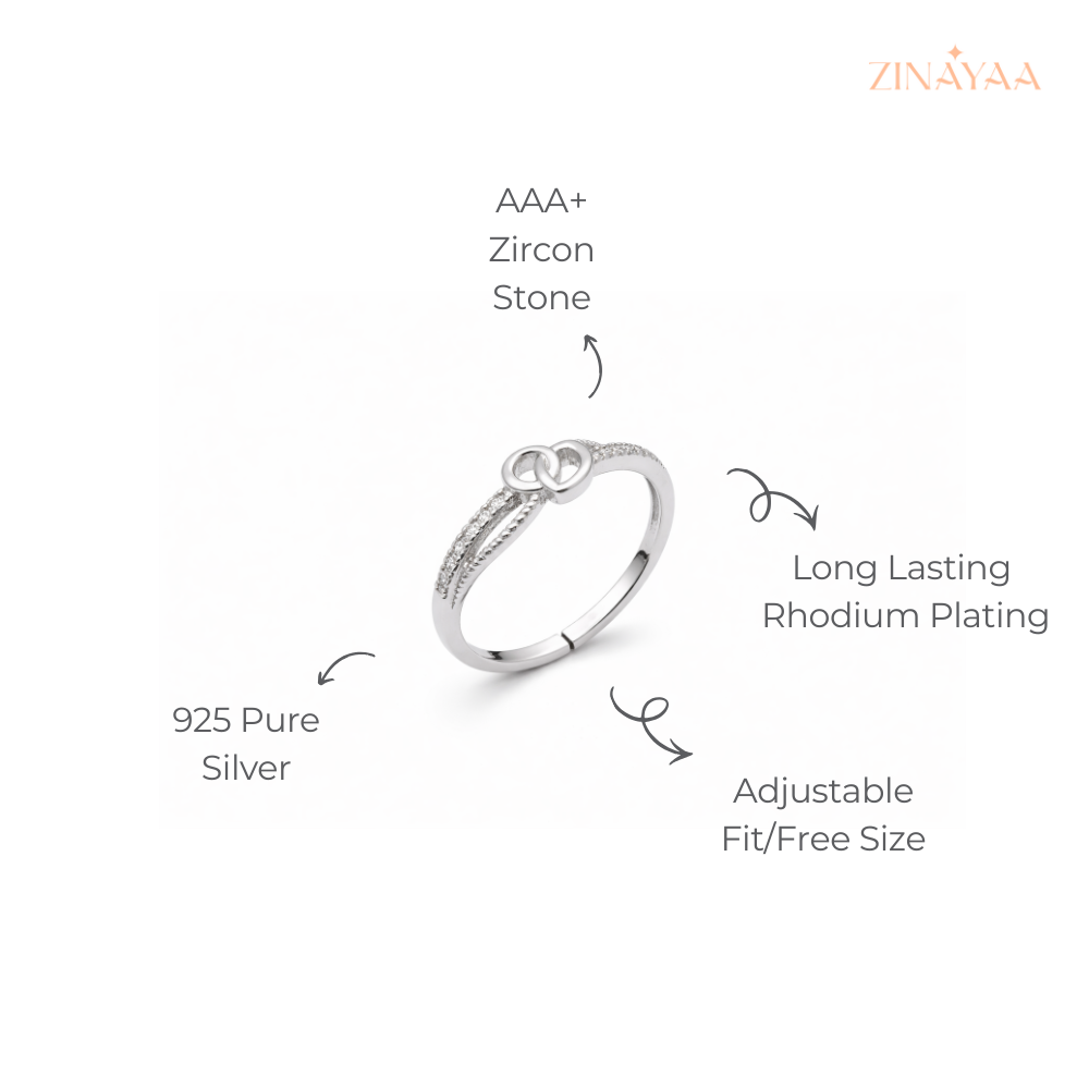 925 Sterling Silver Infinity Heart Adjustable Ring