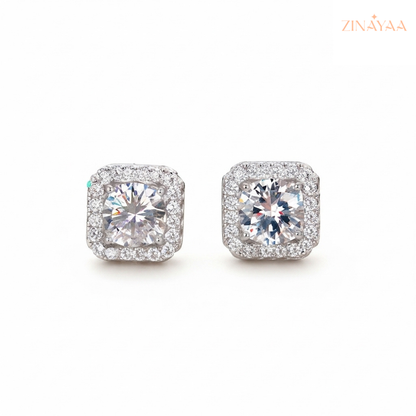 92.5 Sterling Silver Square Earrings Studs