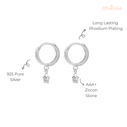 925 Sterling Silver Star Drop Hoop Earrings