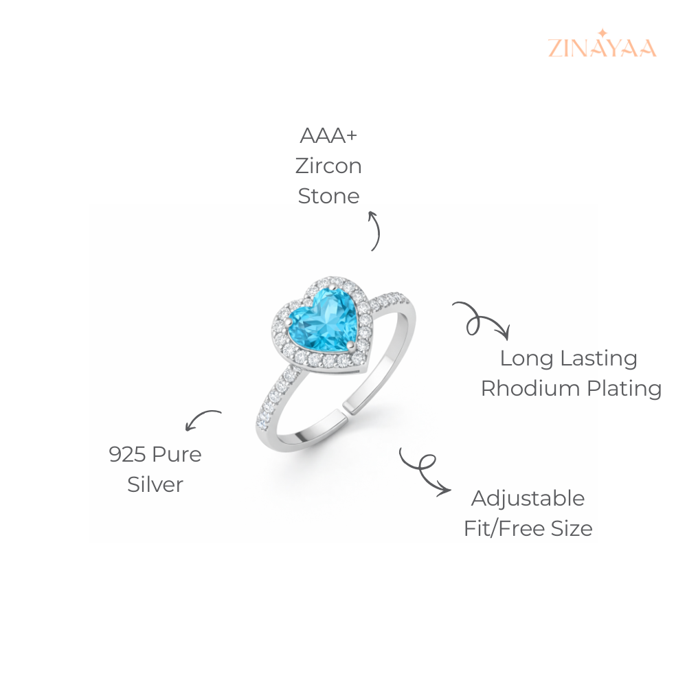 925 Sterling Silver Ocean Heart Adjustable Ring