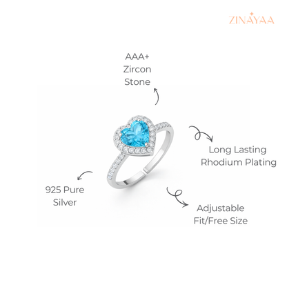 925 Sterling Silver Ocean Heart Adjustable Ring