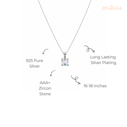 925 Sterling Silver Princess Solitaire Pendant Necklace