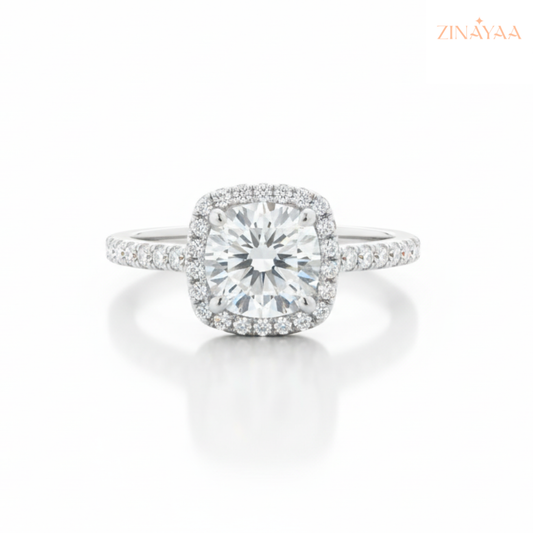 92.5 Sterling Silver Cushion Halo Solitaire Ring For Women
