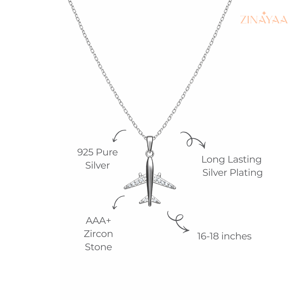 925 Sterling Silver Airplane Charm Adjustable Necklace