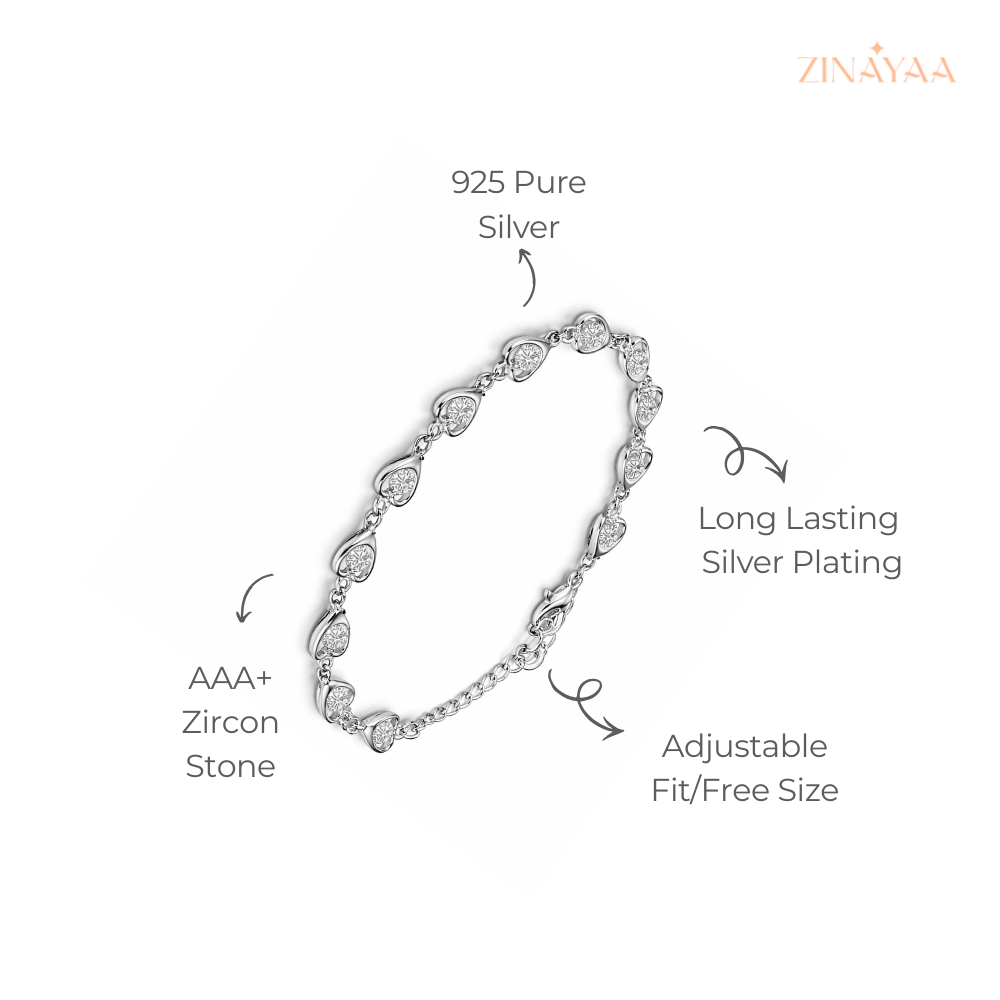 925 Sterling Silver Adjustable Heart Link Bracelet
