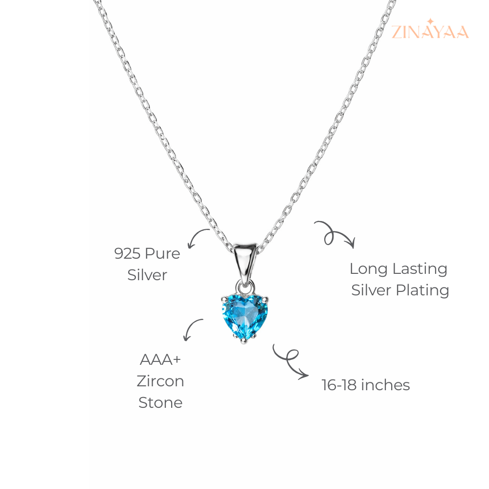 925 Sterling Silver Blue Heart Adjustable Necklace