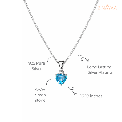 925 Sterling Silver Blue Heart Adjustable Necklace