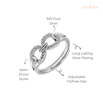 925 Sterling Silver Infinity Link Adjustable Ring