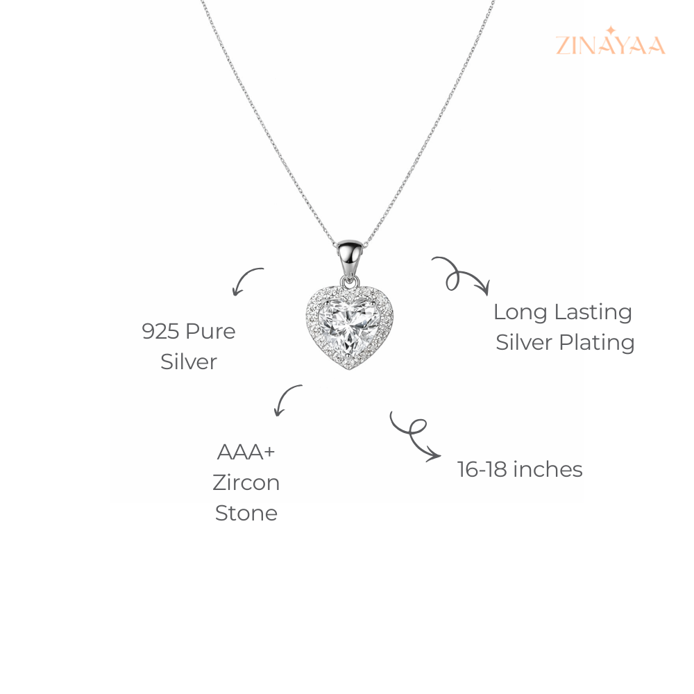 925 Sterling Silver Heart Halo Pendant Necklace