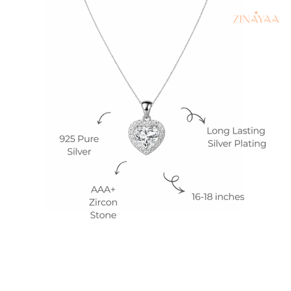925 Sterling Silver Heart Halo Pendant Necklace