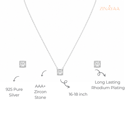 925 Sterling Silver Princess Halo Necklace & Earrings Set