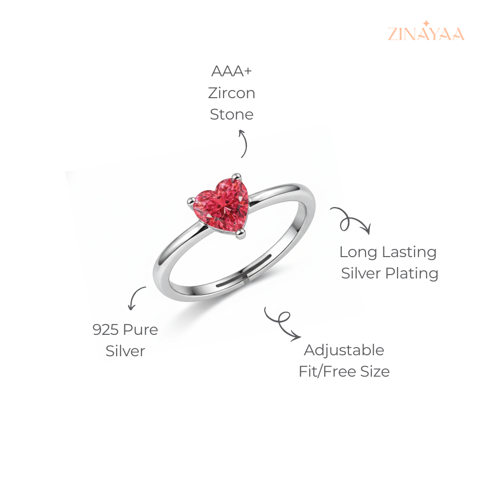 925 Sterling Silver Scarlet Heart Adjustable Ring