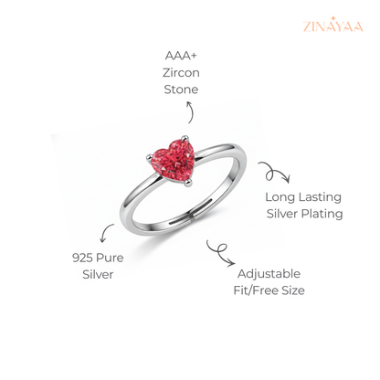 925 Sterling Silver Scarlet Heart Adjustable Ring