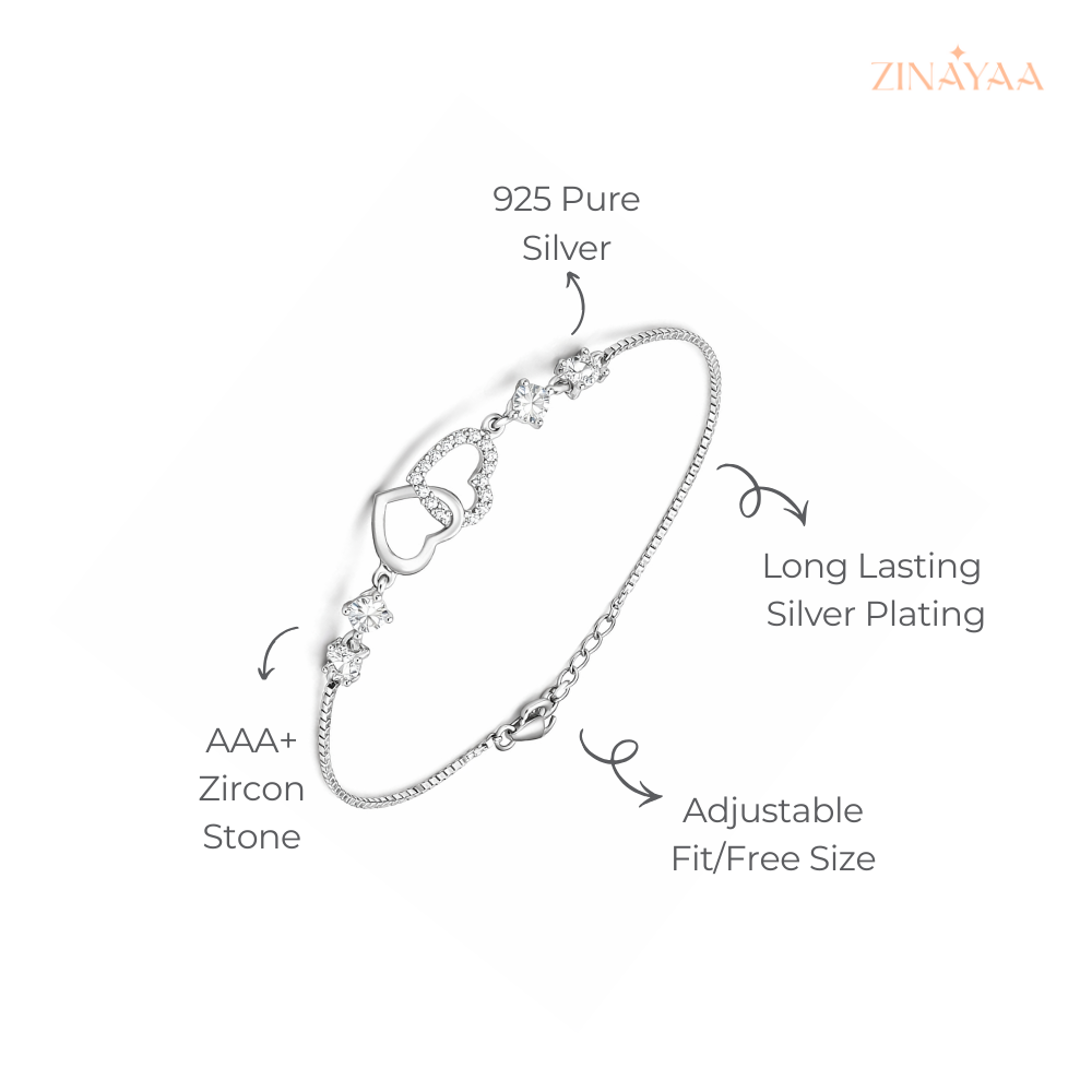 925 Sterling Silver Adjustable Double Heart Bracelet