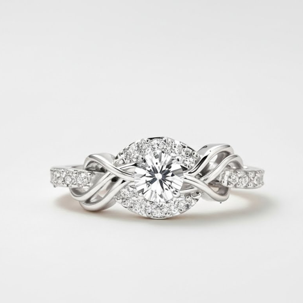 92.5 Sterling Silver Intertwined Halo Solitaire Ring for Women