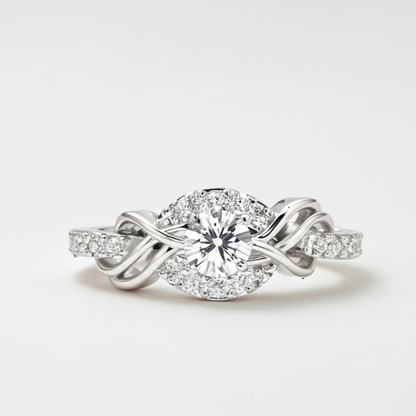 92.5 Sterling Silver Intertwined Halo Solitaire Ring for Women