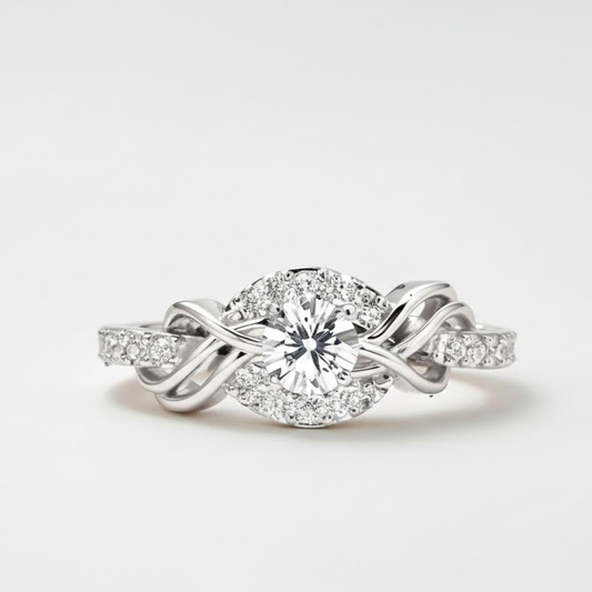 92.5 Sterling Silver Intertwined Halo Solitaire Ring for Women