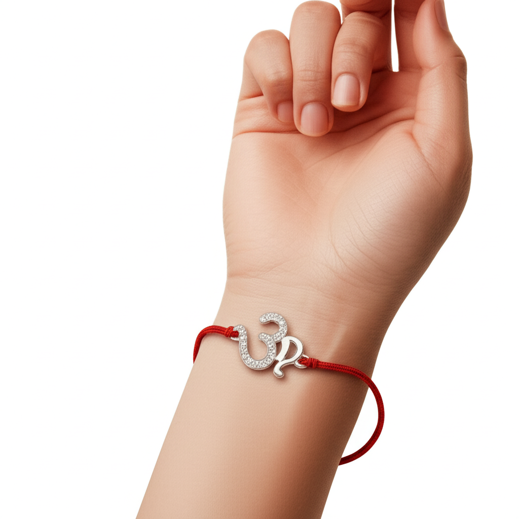 92.5 sterling silver Om studded Rakhi