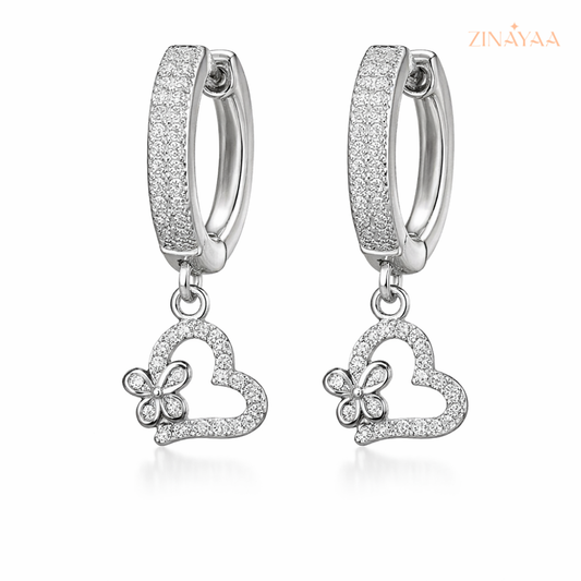 925 Sterling Silver Heart Bloom Hoop Earrings,
