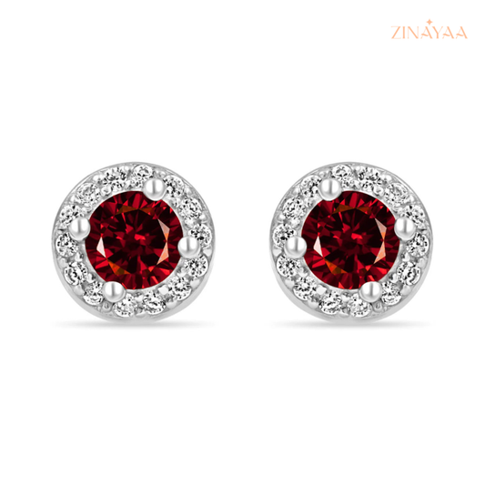 925 Sterling Silver Ruby Halo Stud Earrings