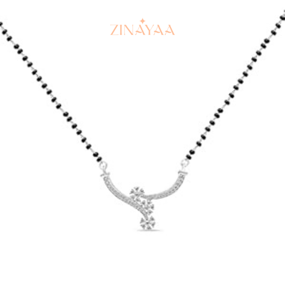 92.5 Sterling Silver Triple Floral Mangalsutra Necklace