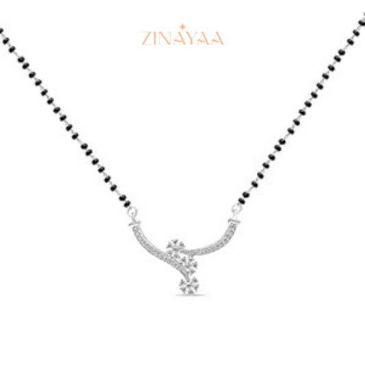 92.5 Sterling Silver Triple Floral Mangalsutra Necklace