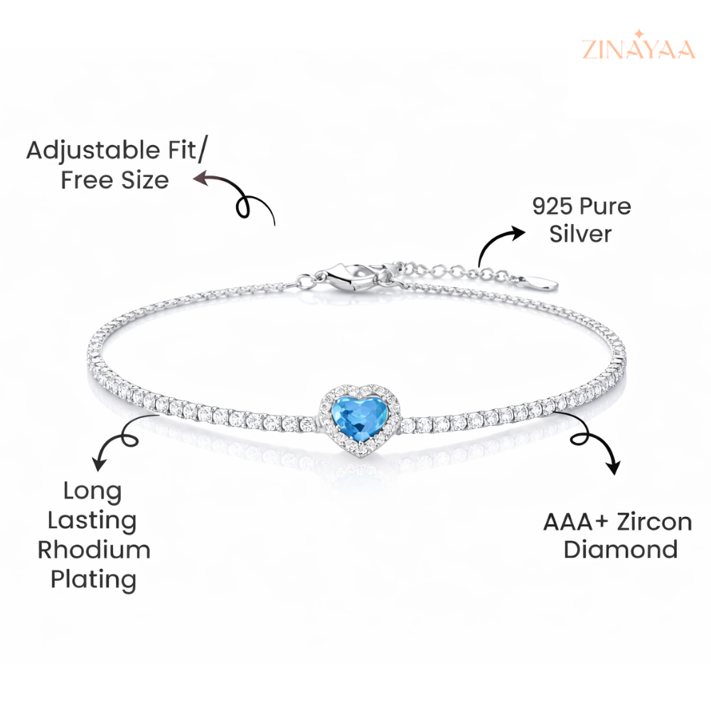 92.5  Sterling Silver Azure Heart Elegance Women’s Adjustable Bracelet