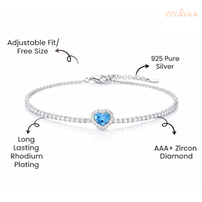 92.5  Sterling Silver Azure Heart Elegance Women’s Adjustable Bracelet