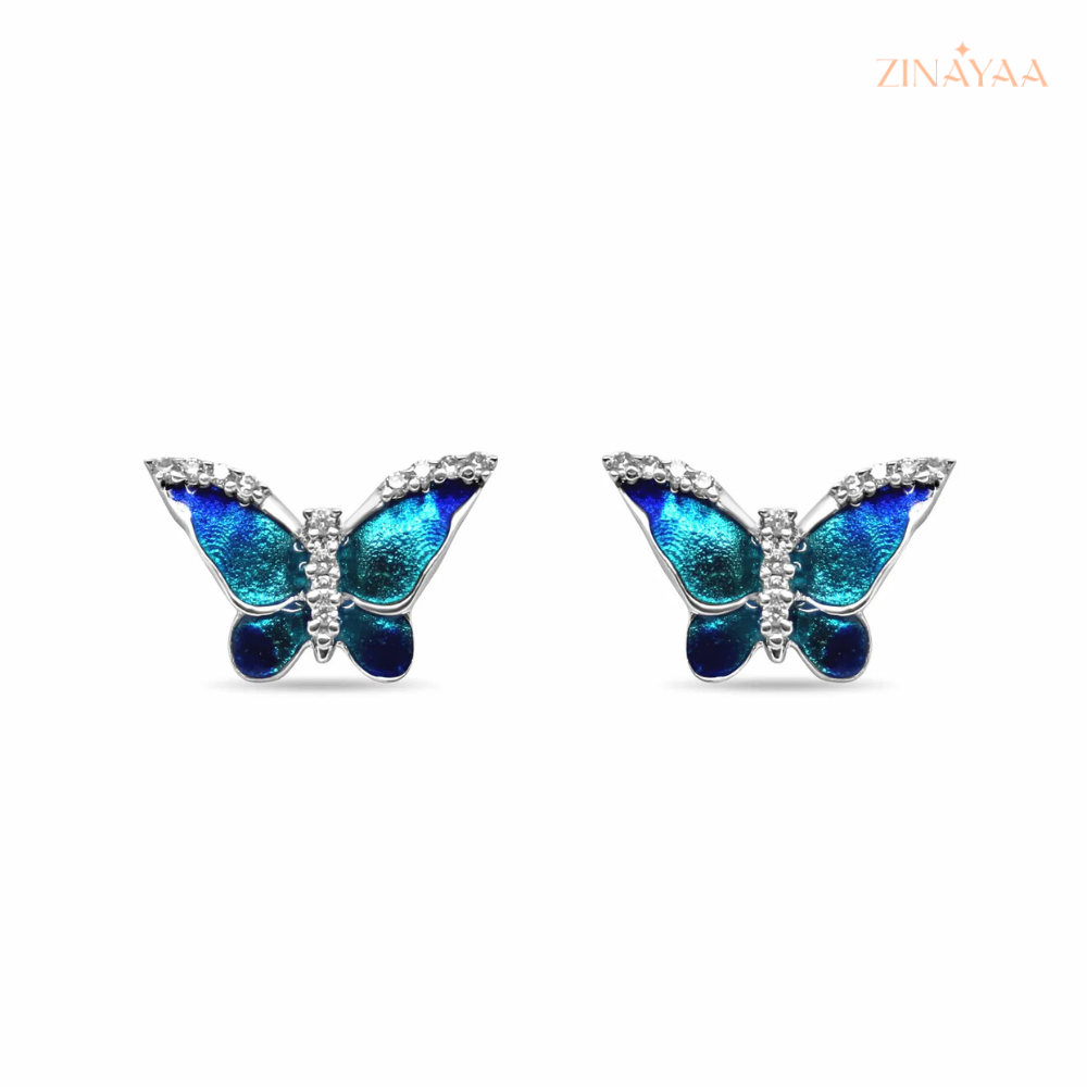 925 Sterling Silver Blue Butterfly Stud Earrings
