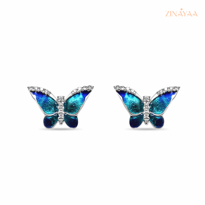 925 Sterling Silver Blue Butterfly Stud Earrings