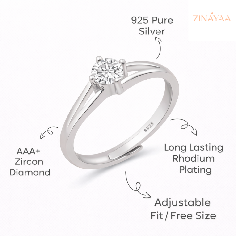 92.5 Sterling Silver Eternal Grace Solitaire Women’s Adjustable Ring
