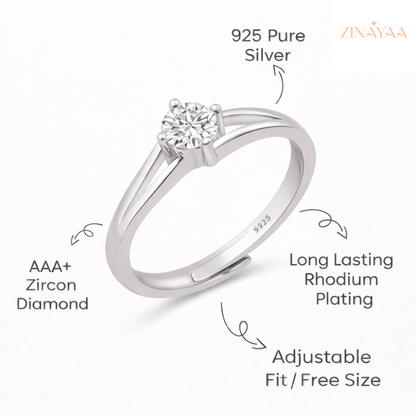 92.5 Sterling Silver Eternal Grace Solitaire Women’s Adjustable Ring
