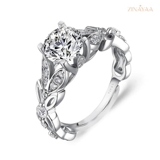 925 Sterling Silver Royal Bloom Solitaire Adjustable Ring