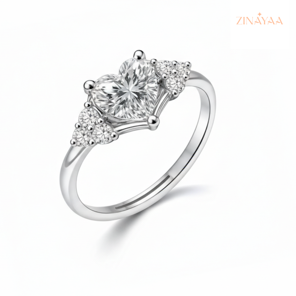 925 Sterling Silver Heart Crown Adjustable Ring