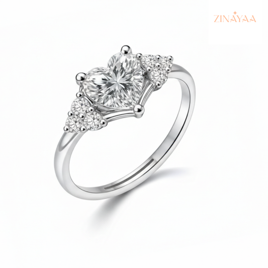 925 Sterling Silver Heart Crown Adjustable Ring