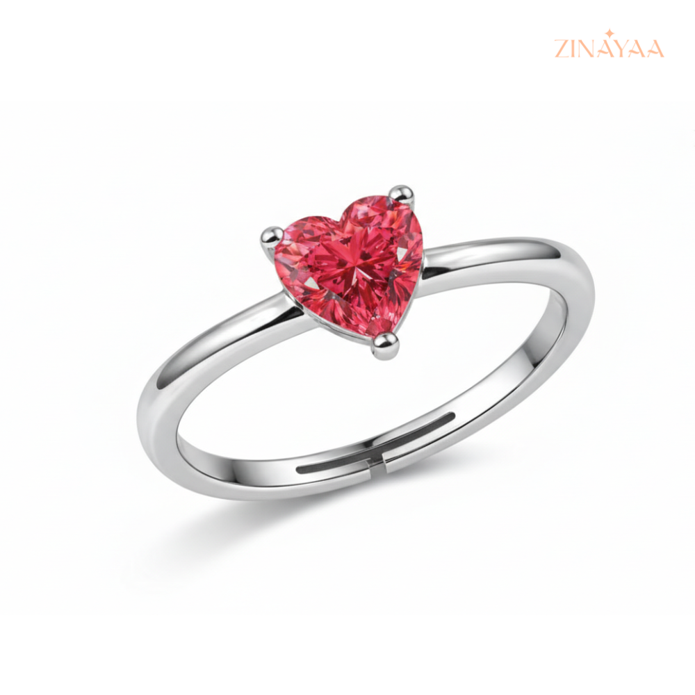 925 Sterling Silver Scarlet Heart Adjustable Ring