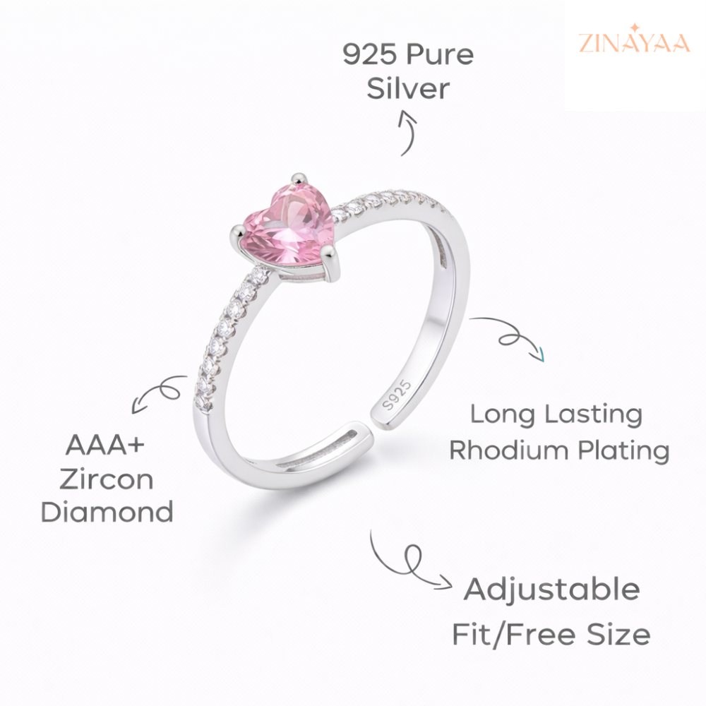92.5 Sterling Silver Blush Heart Promise Women’s Adjustable Ring
