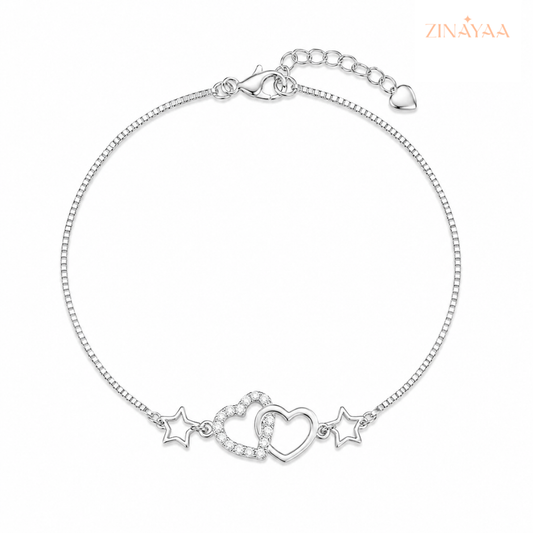 925 Sterling Silve Celestial Double Heart Sterling Silver Bracelet