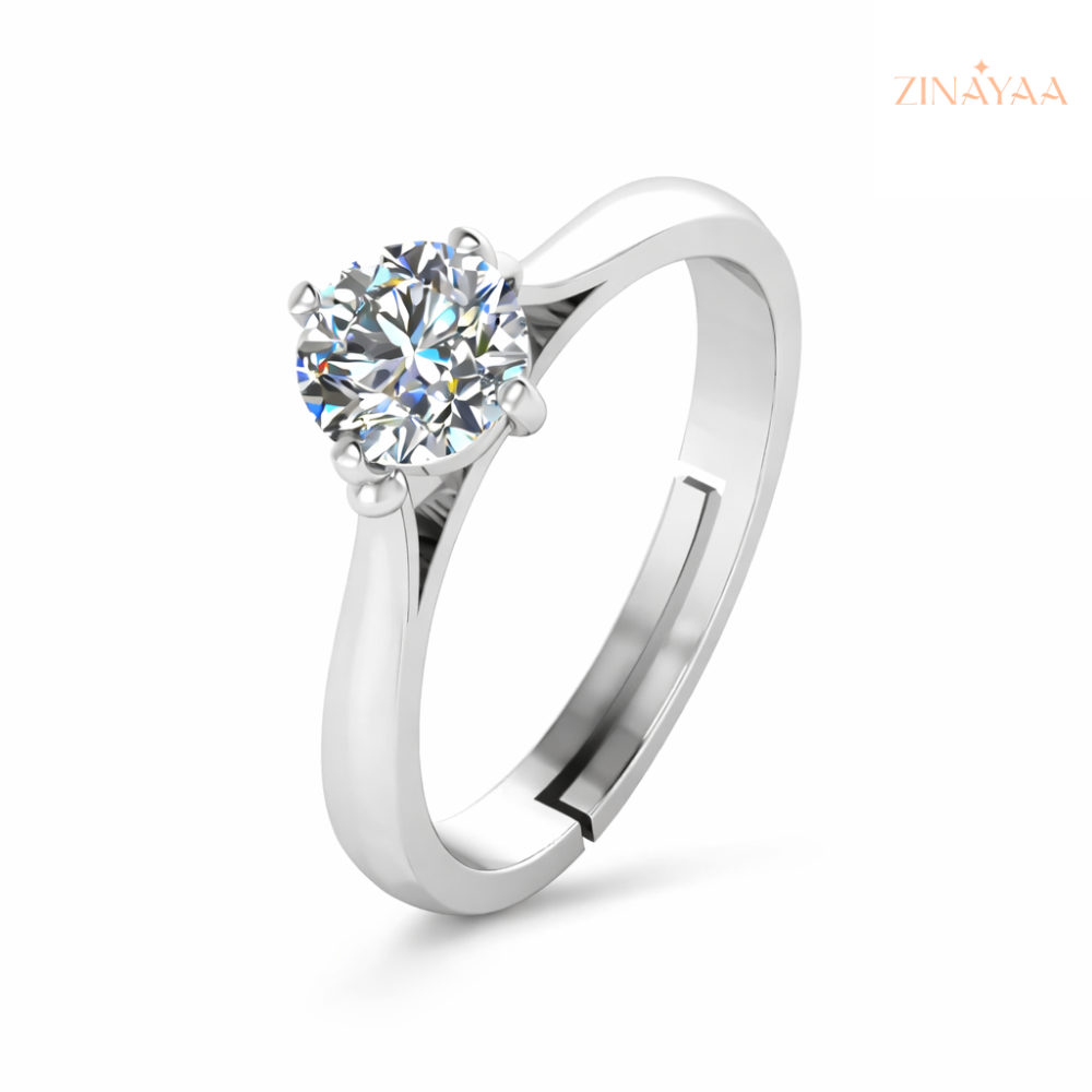 925 Sterling Silver Engagament Solitaire  Adjustable  Ring for Women