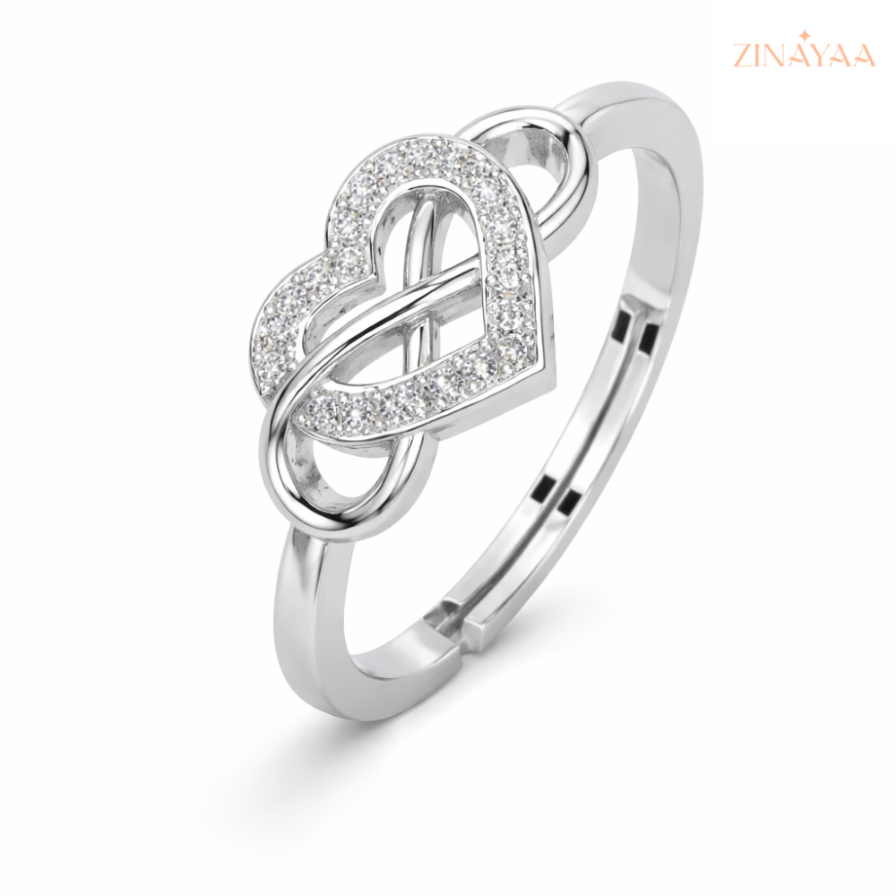 925 Sterling Silver Adjustable Infinity Heart  Ring for Women