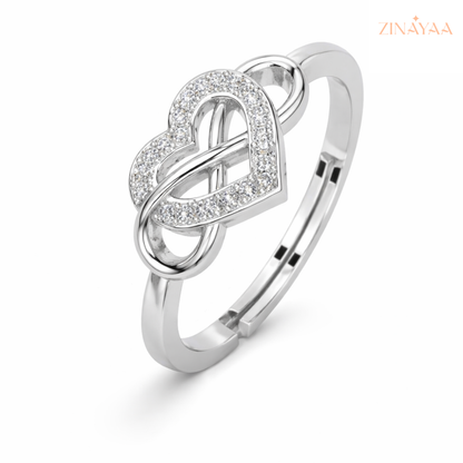 925 Sterling Silver Adjustable Infinity Heart  Ring for Women