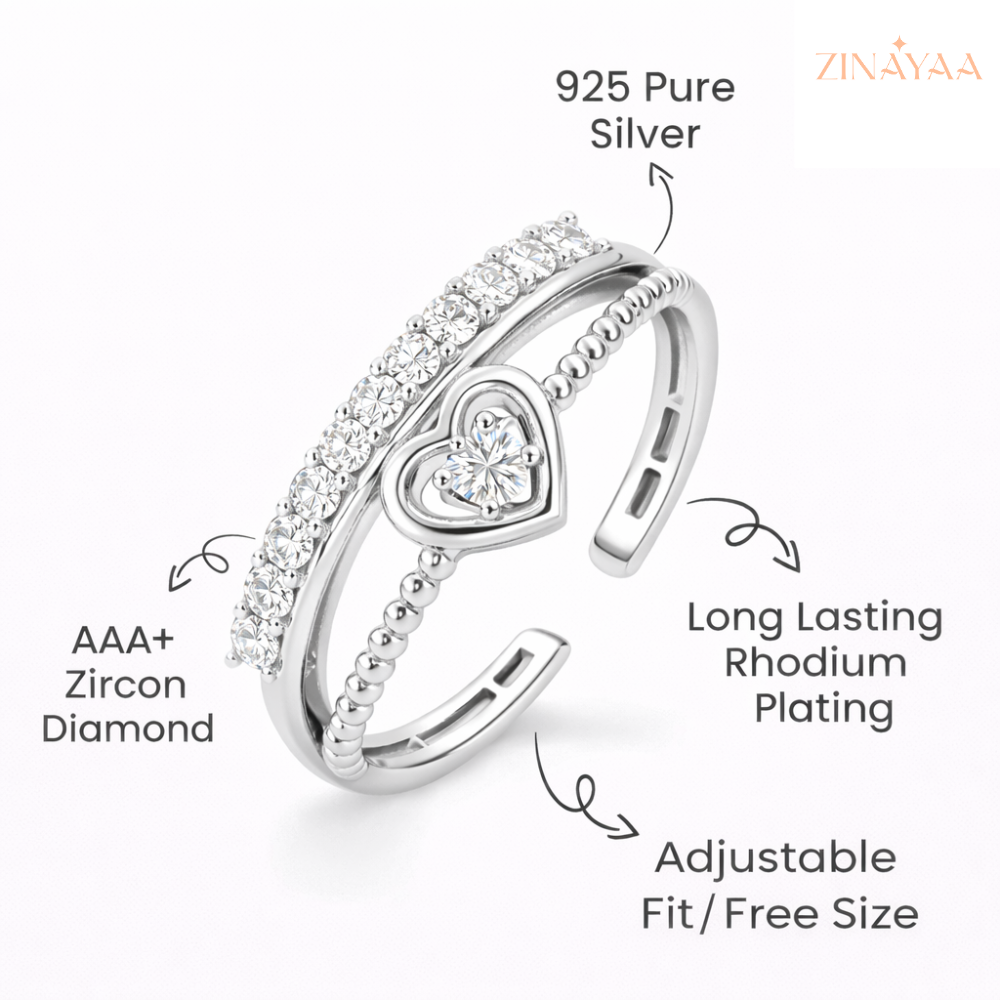 92.5 Sterling Silver Adjustable Heart Accent Ring