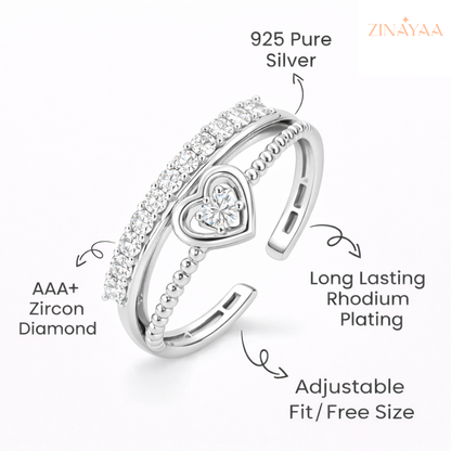 92.5 Sterling Silver Adjustable Heart Accent Ring