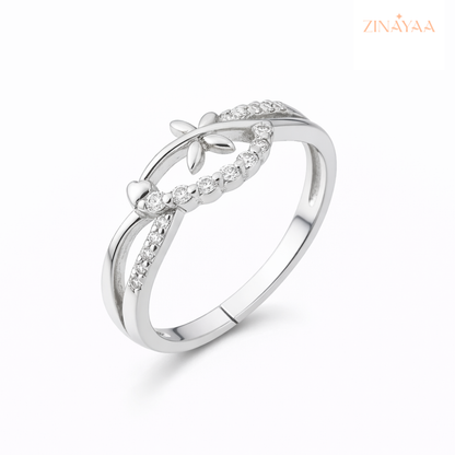 925 Sterling Silver Leaf & Heart Adjustable Ring