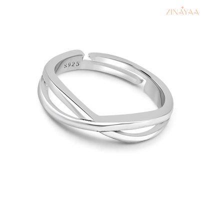 925 Sterling Silver Interlaced Mens Adjustable Ring