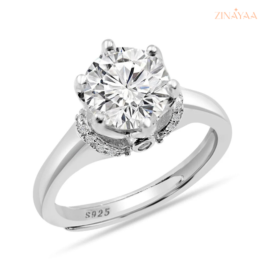 925 Sterling Silver Classic Solitaire Adjustable Ring