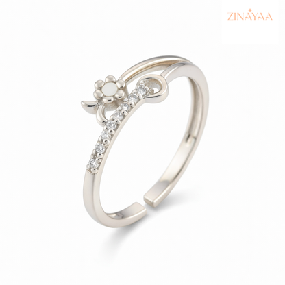 925 Sterling Silver Floral Spark Adjustable Ring
