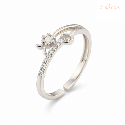 925 Sterling Silver Floral Spark Adjustable Ring