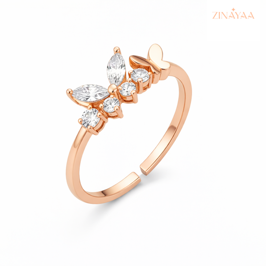 925 Sterling Silver Rose Gold Floral Spark Adjustable Ring